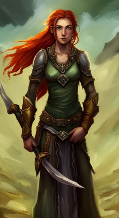 Art Nouveau Elf Ranger with Swords