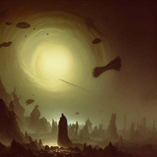 Planets in a Dark Fantasy Horror Style
