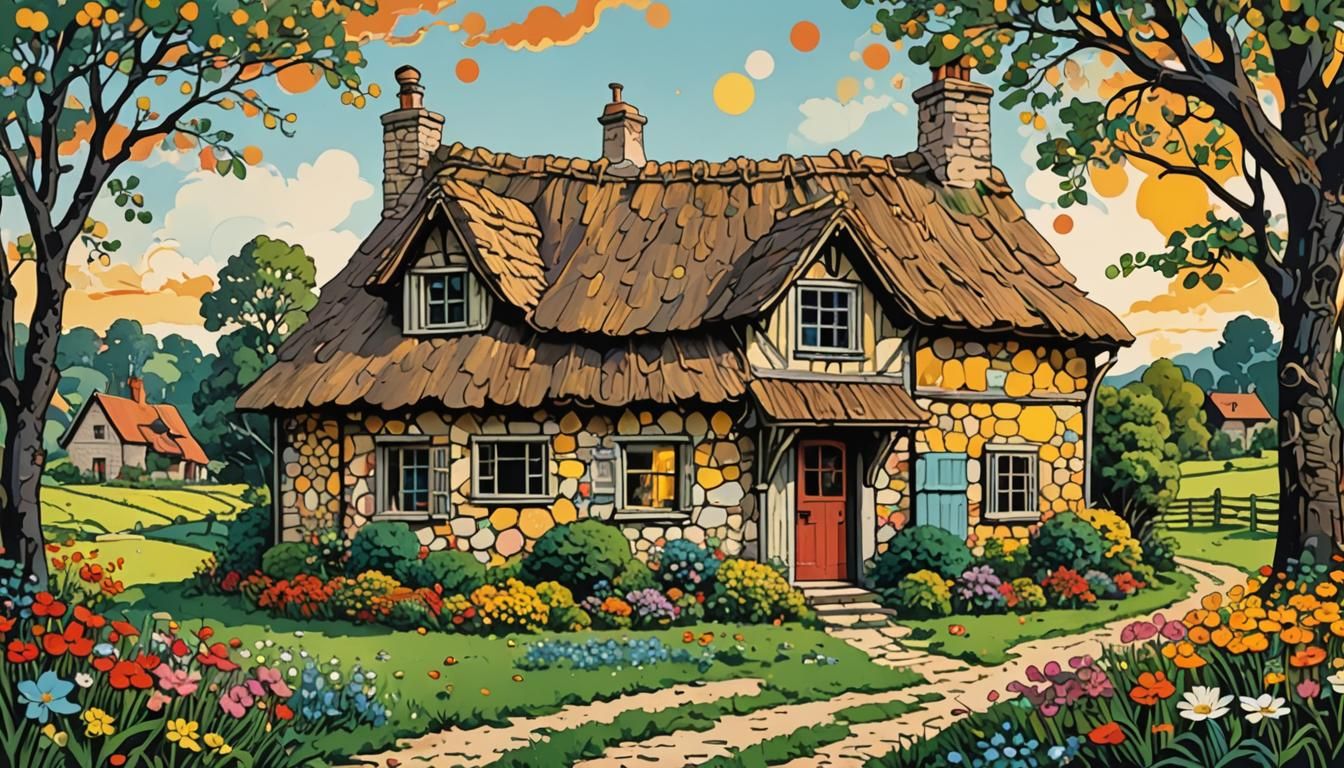 Charming Cottage in Cartoon Pop Art Style