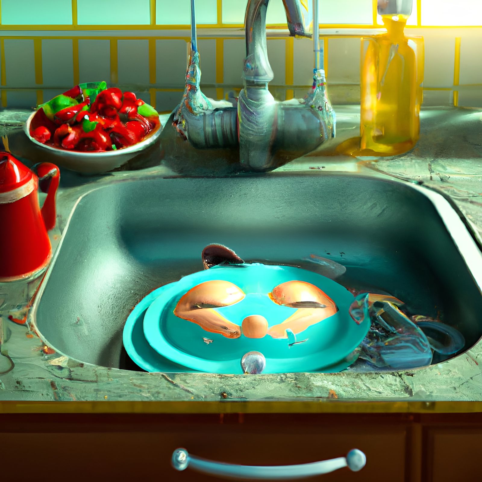 Adorable Kitchen Sink in 3D Animation Style