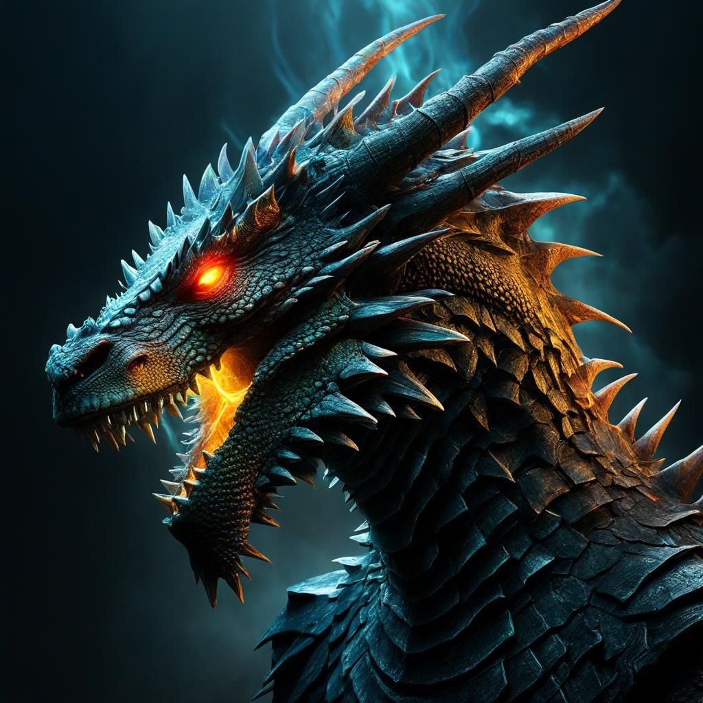 Arcane Punk Dragon Head Portrait with Light Tracing