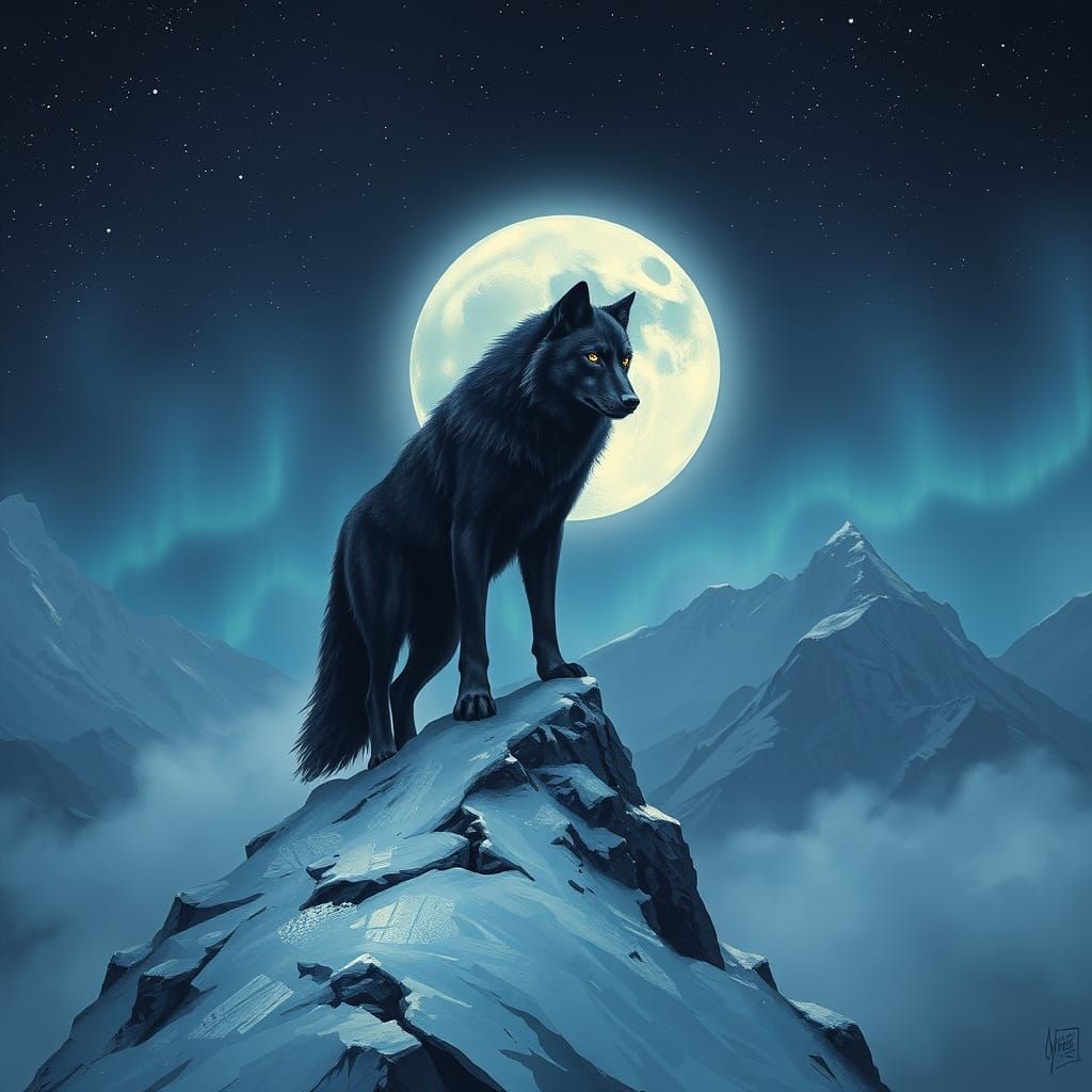 Epic Midnight Wolf in a Dreamlike Landscape