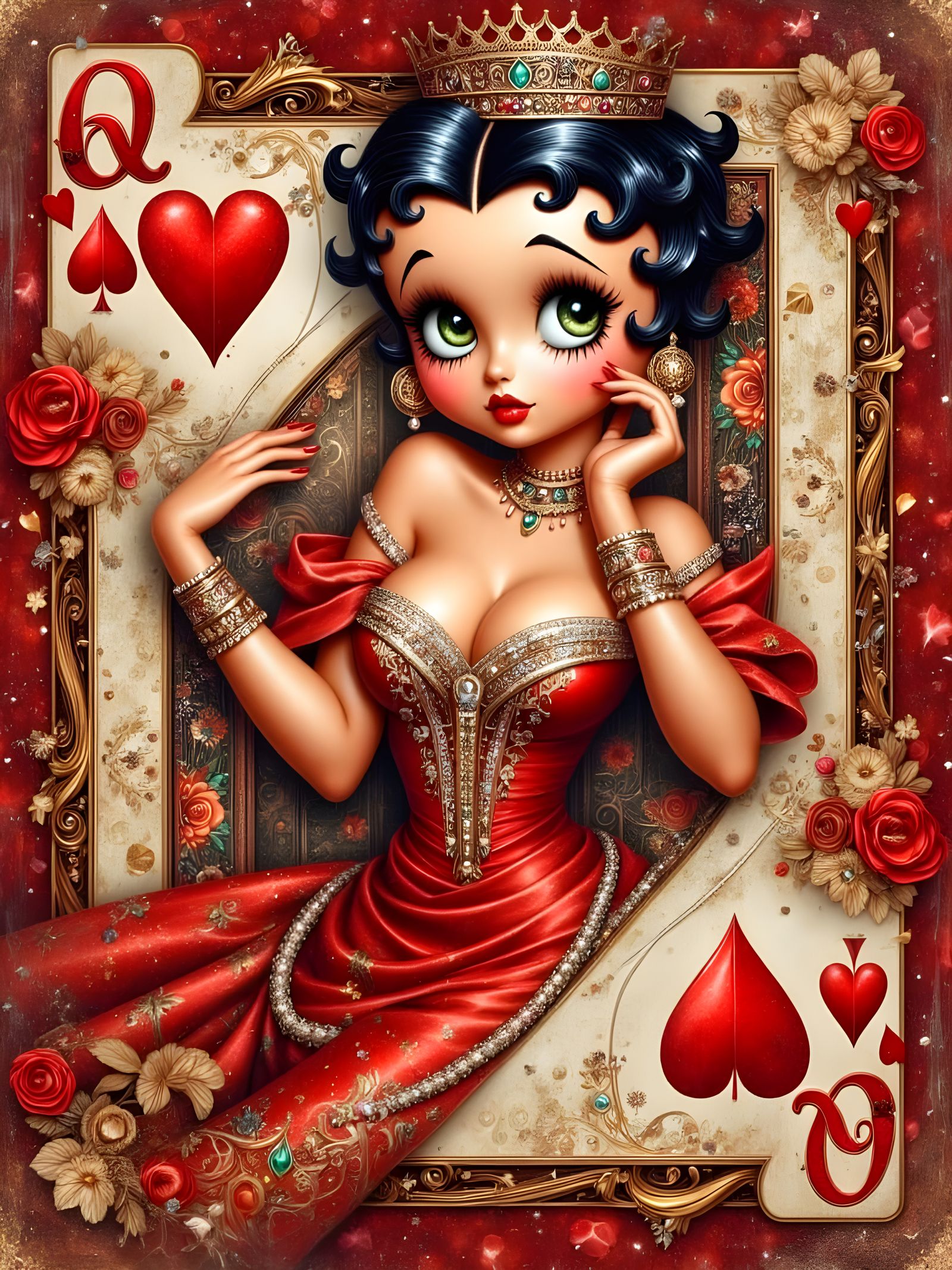 Betty Boop as Queen of Hearts Vintage Card