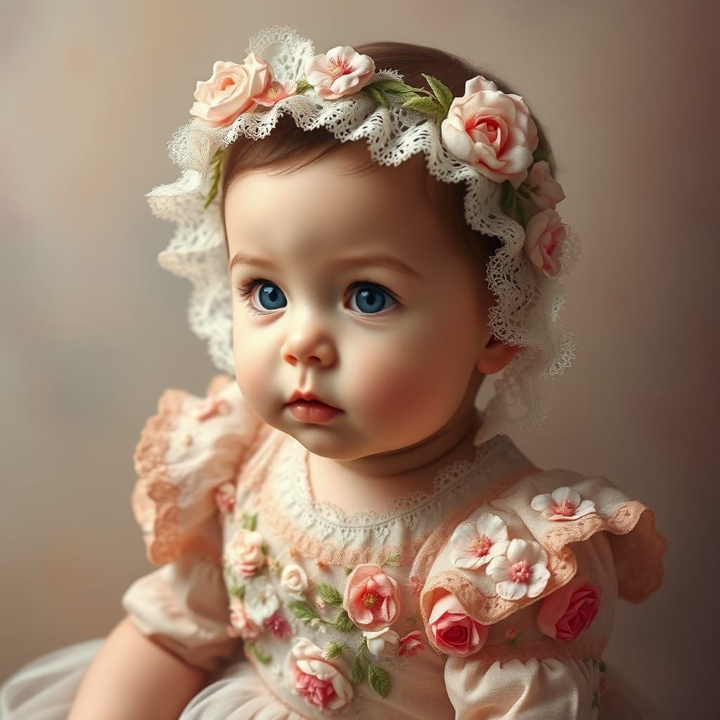 Baby Persephone Portrait in Pre-Raphaelite Style