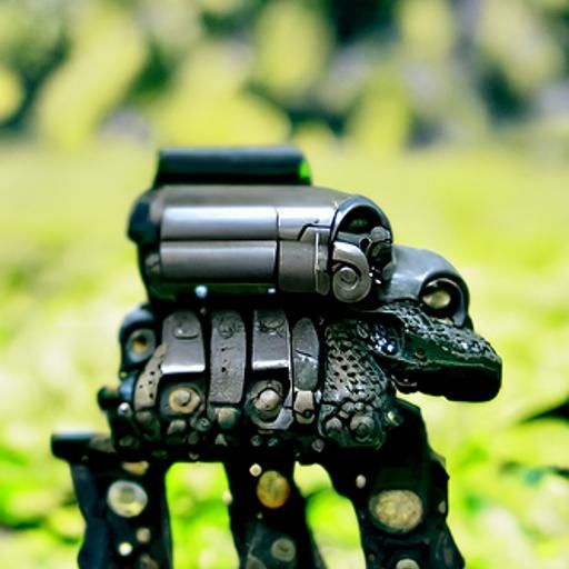 Futuristic Crocodile with Minigun in Sci-Fi Scene