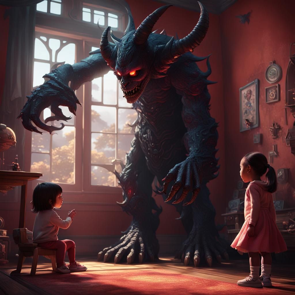 Girl and Shadow Demon Friend: Matte Painting