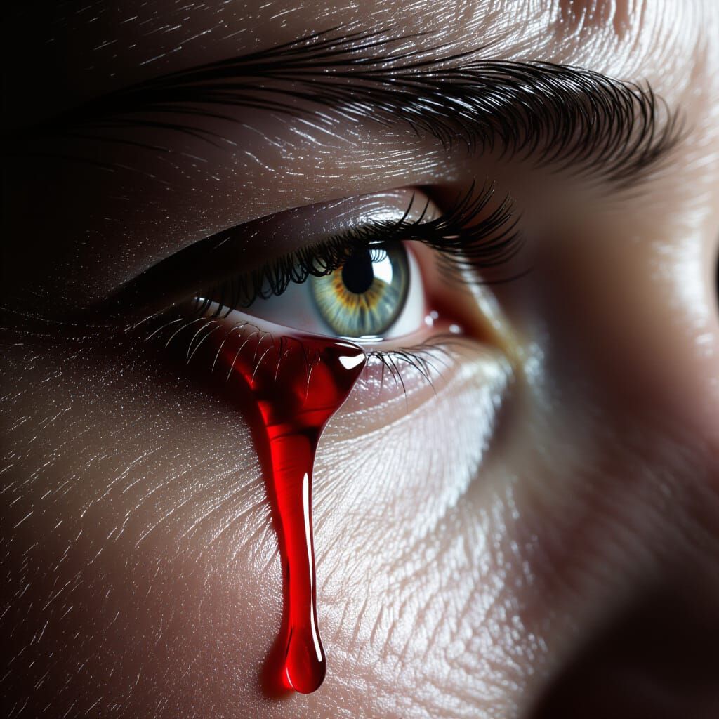 Hyperrealistic Blood Drop From Closed Eye
