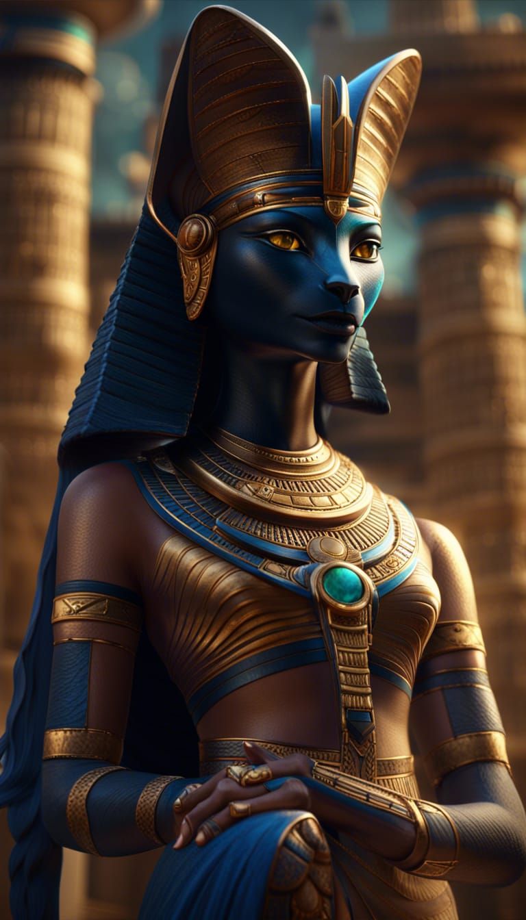 Bastet: Egyptian Goddess in Detailed Matte Painting