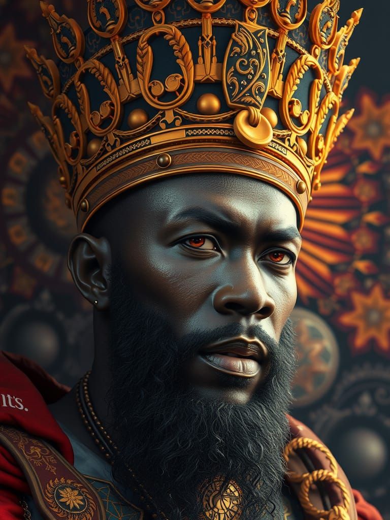 Elaborate African American King with Crown