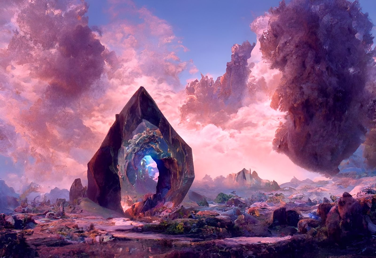 Magic Geode Portal to Alien Garden, Digital Art