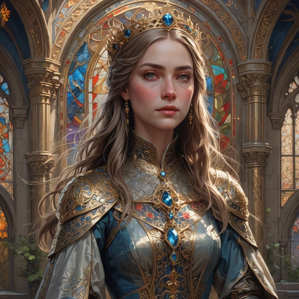 Medieval English Princess Portrait in Art Nouveau Style