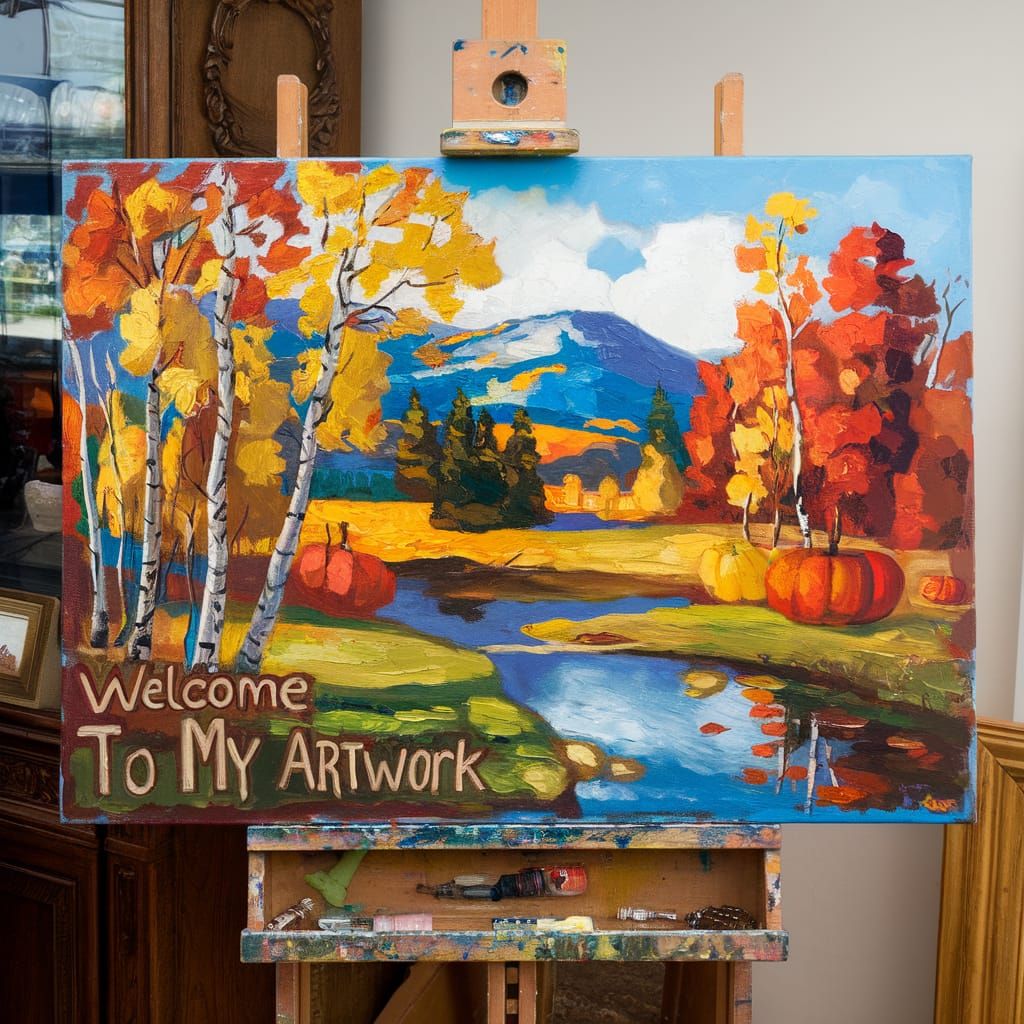Autumn Landscape Oil Painting on Easel