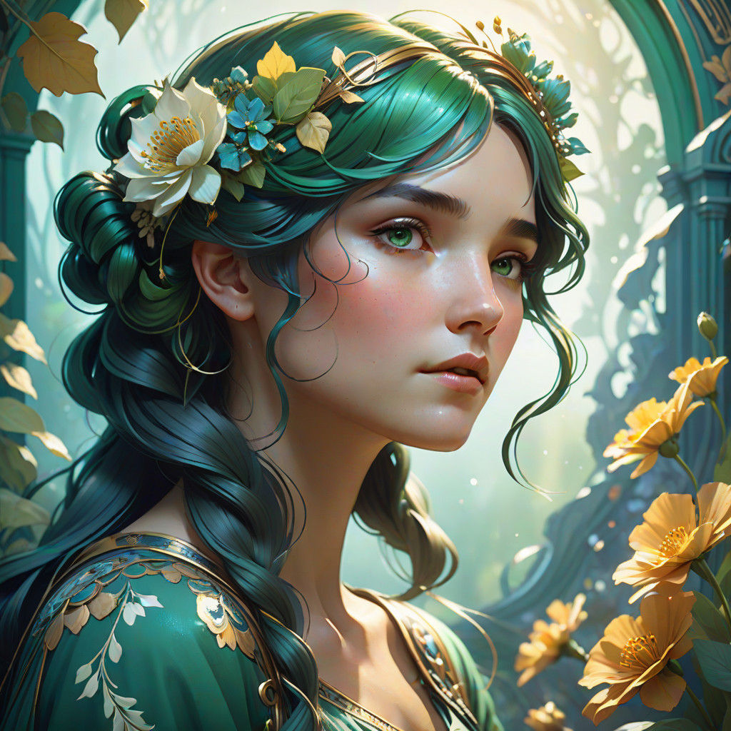 Ethereal Profile Portrait in Dreamlike Nature Scene