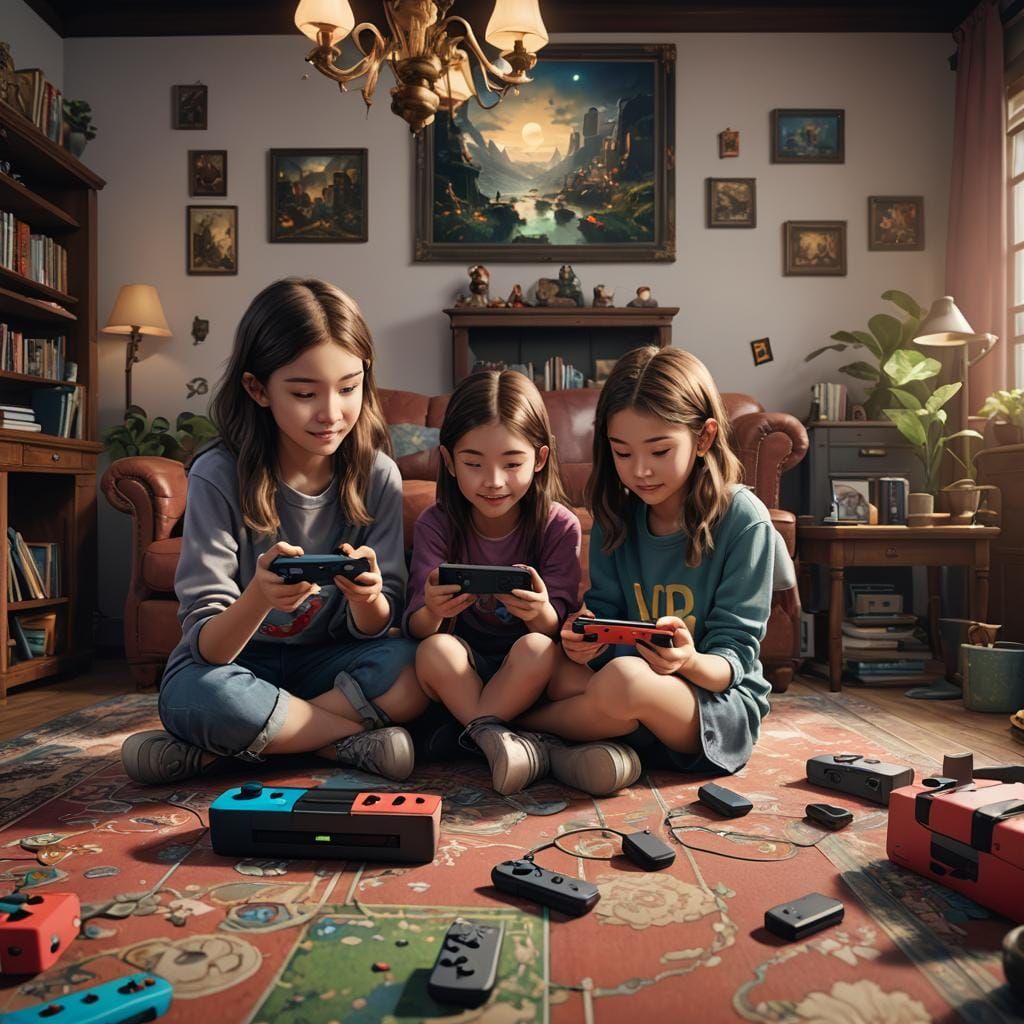 Girl Plays Nintendo Switch: Fantasy Concept Art