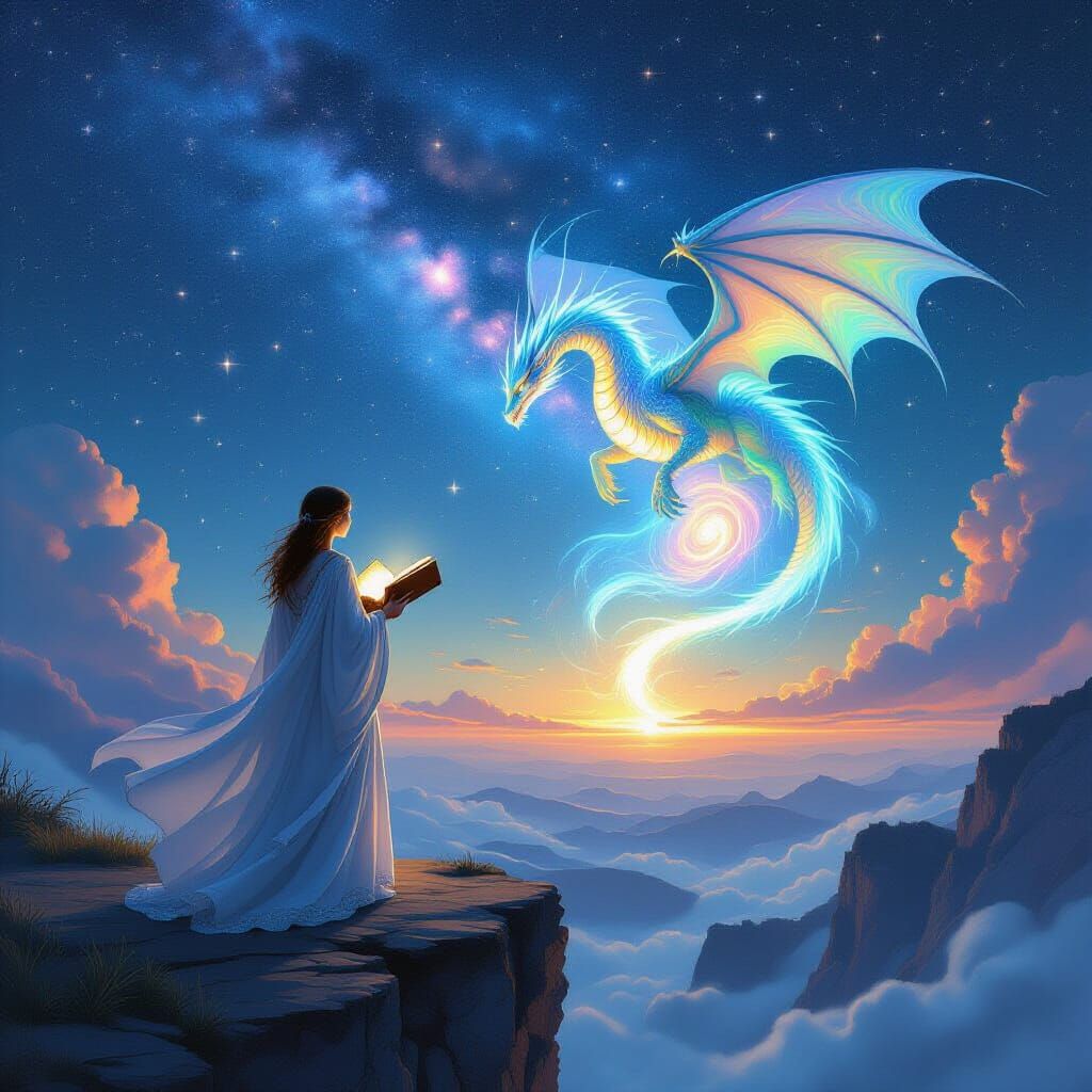 Celestial Dragon Emerges from Book, Matte Painting
