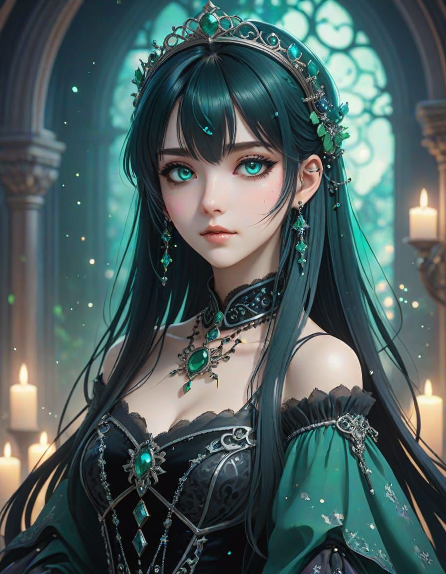 Ethereal Gothic Princess in Emerald Dreams