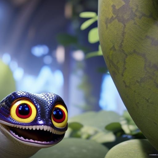 Cute Snake with Big Eyes in Storybook Style