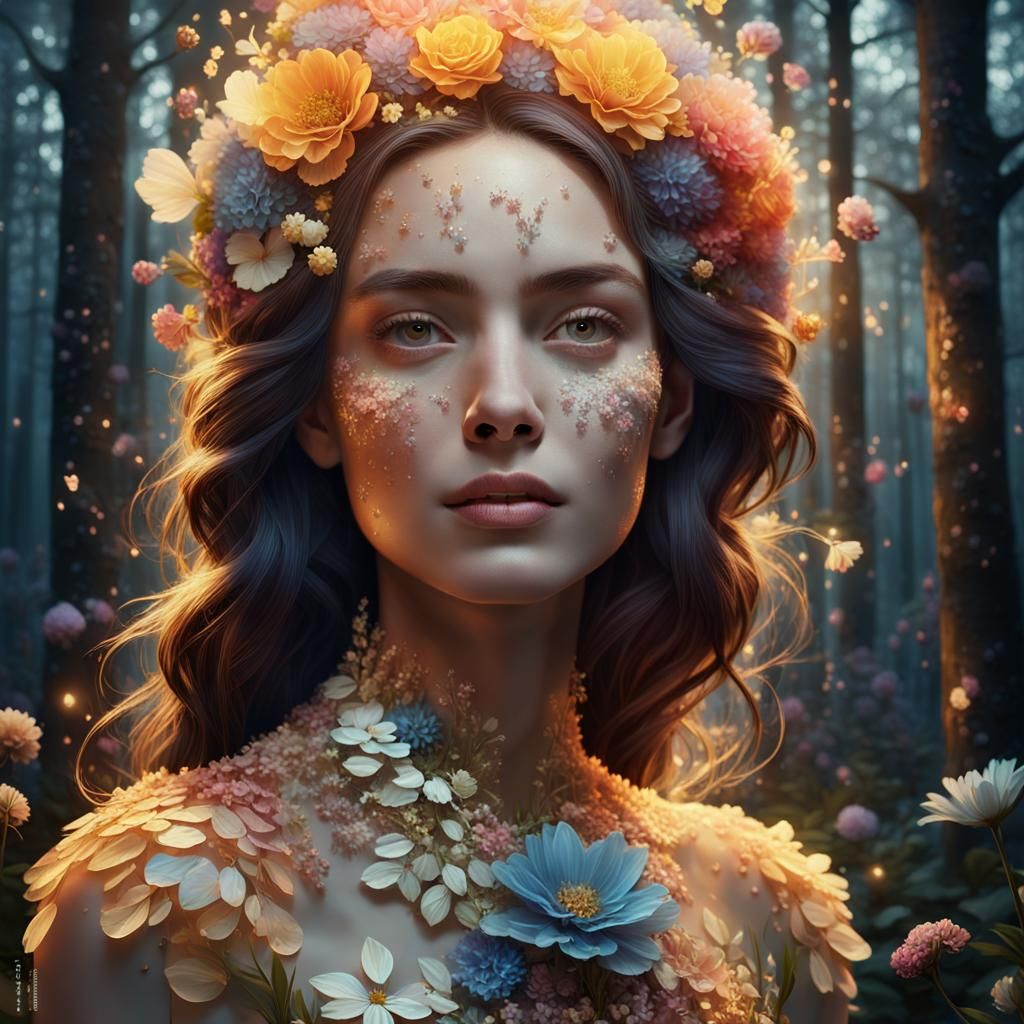 Floral Woman Portrait in Art Nouveau Style