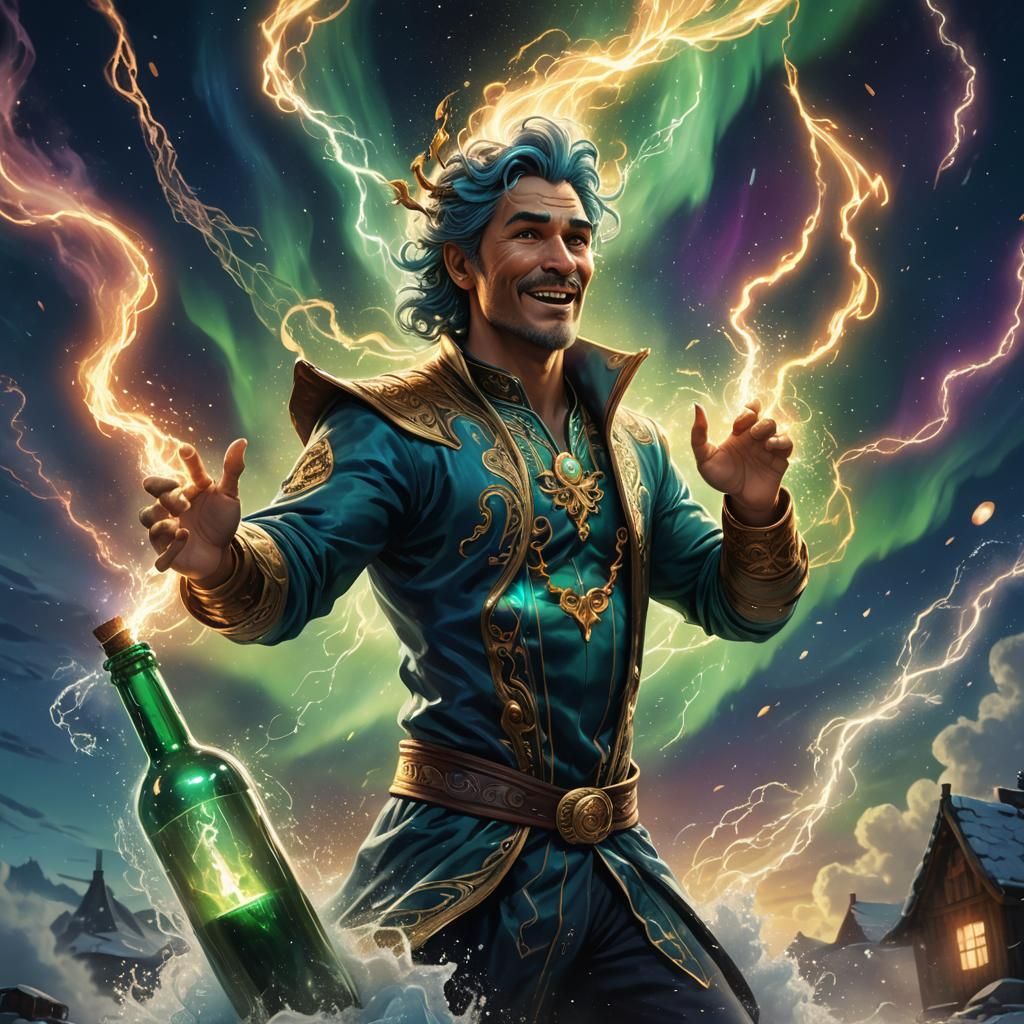 Hyperrealistic Genie Emerges with Northern Lights