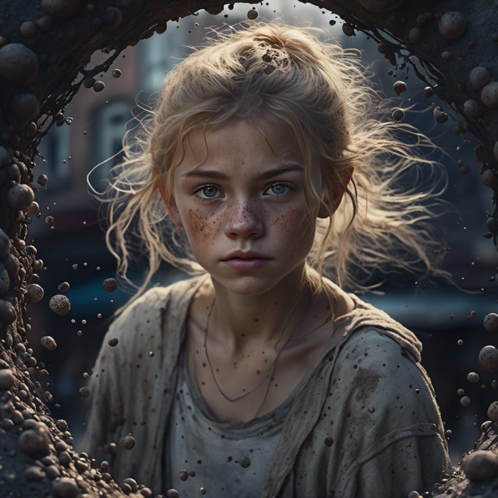 Freckled Teen Urchin Girl in Medieval Street Photo