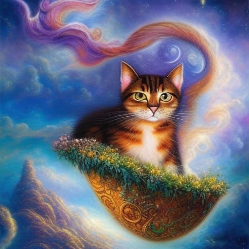Chibi Cat on Cloud in Dreamlike Style