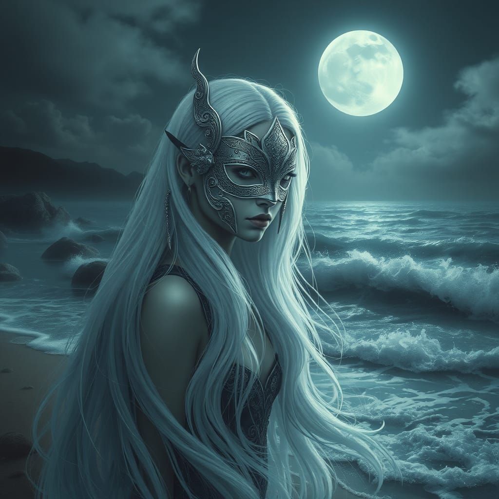 Mystical Selkie Woman on Moonlit Shore