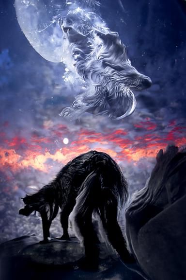 Hyperrealistic Wolf Howling at Moon in Dark Fantasy Style