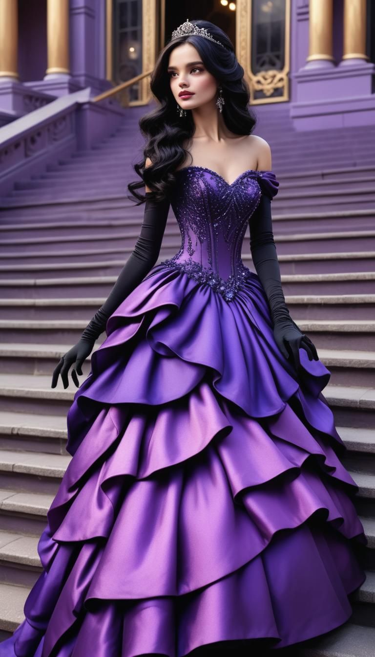 A beautiful ball gown made in the color of royal purple  wit...