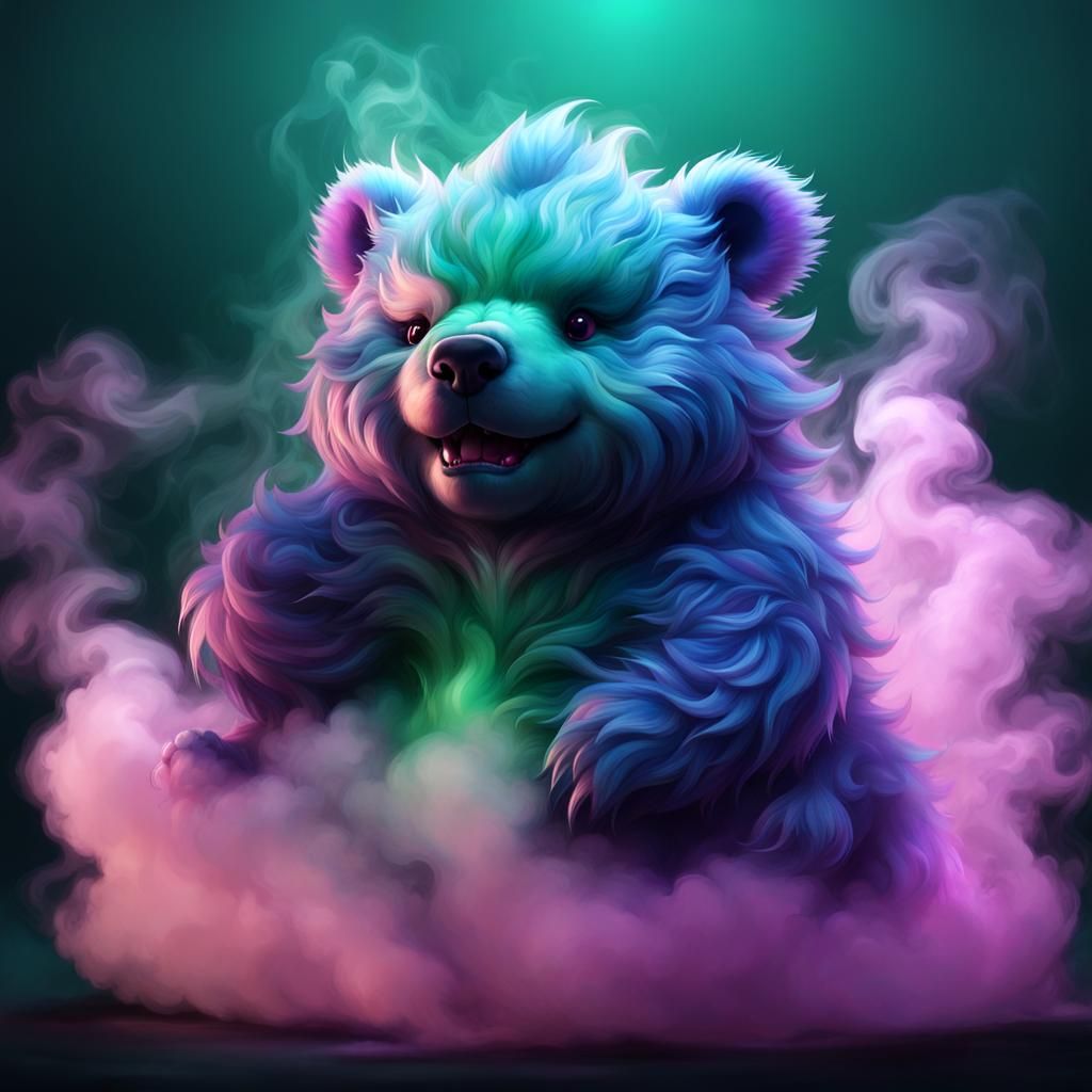 Chibi Bear Dragon Portrait with Rising Smoke