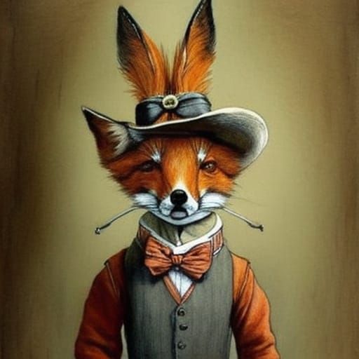 Fox Gentleman in Charcoal Drawing Style
