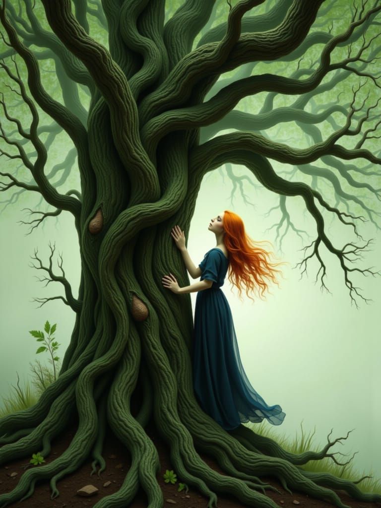 Woman Transforms Into Tree Rooted in Ground