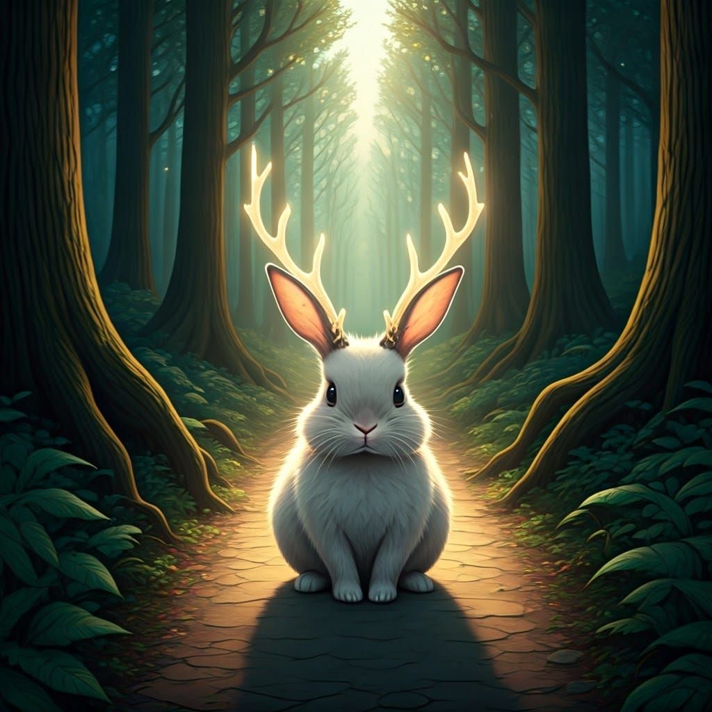 Mystical Forest Rabbit with Majestic Antlers