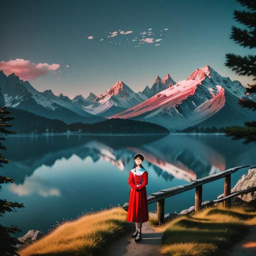 Surreal Woman Face and Mountain Lake Photography
