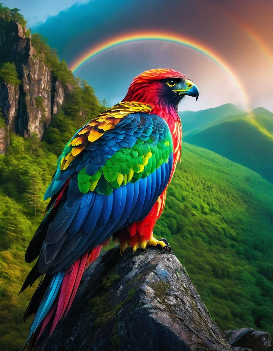 Rainbow Hawk in Colorful Mountaintop Forest