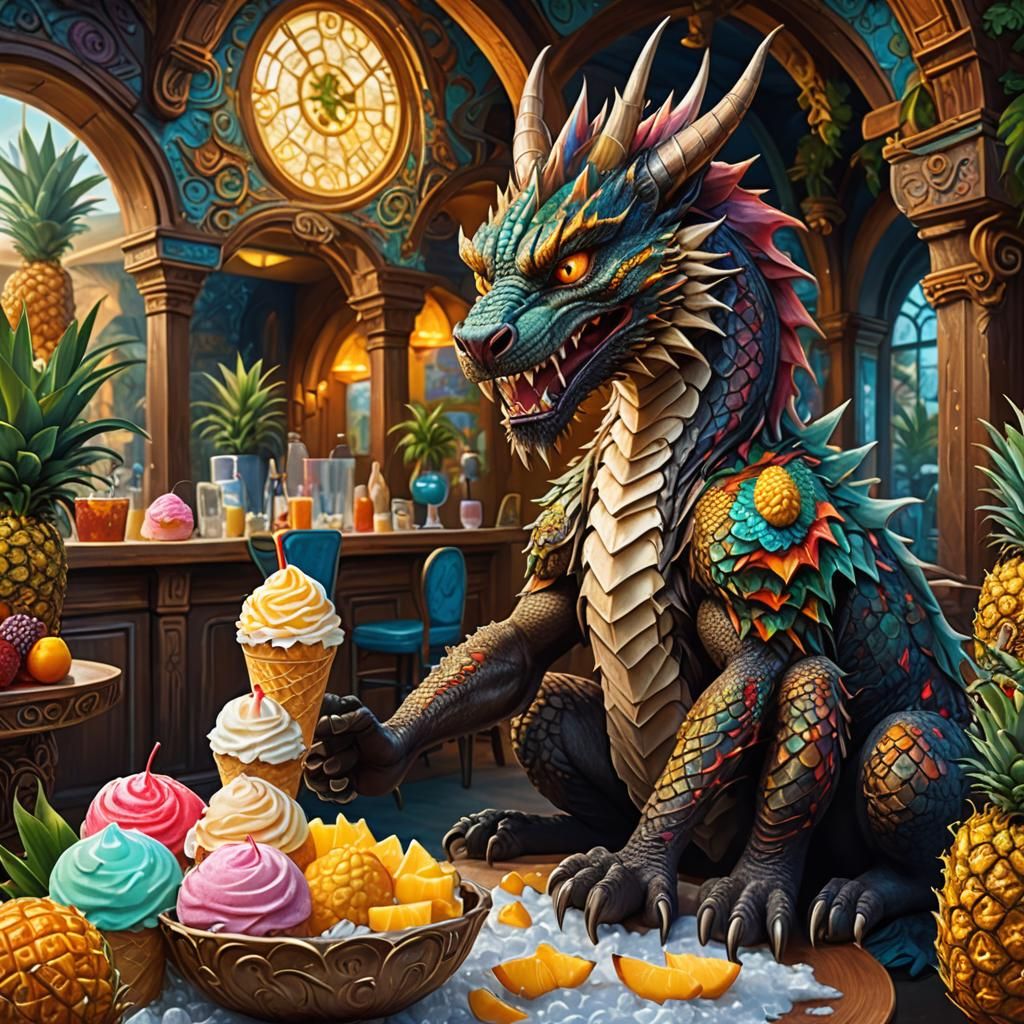 Dragon and Lycanthropic Bobcat in Ice Cream Shop