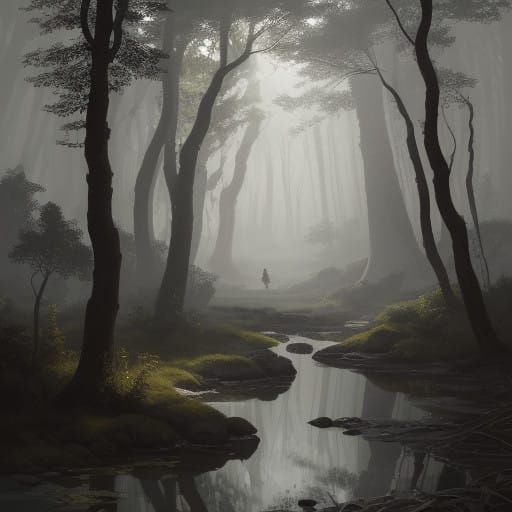 Majestic Man Walks Through Mystical Forest with Wolves and C...