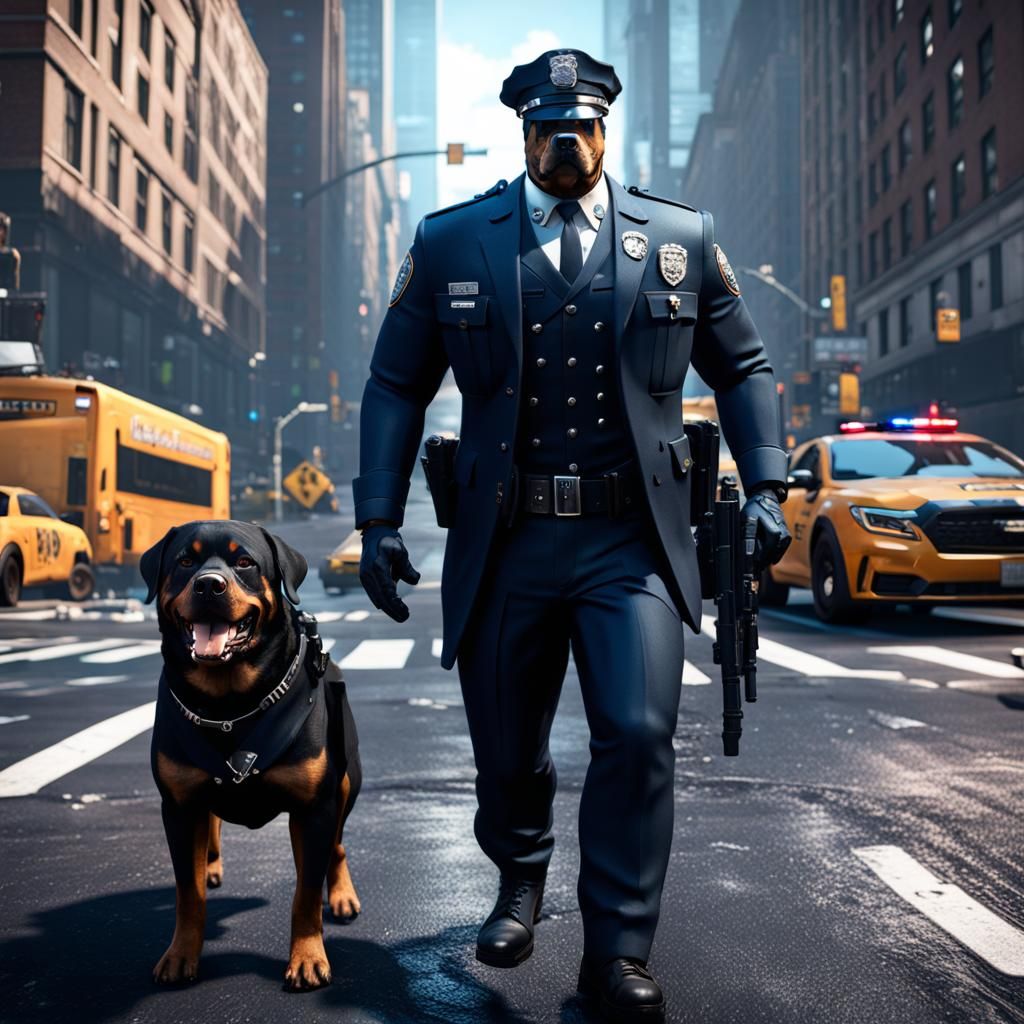 Rottweiler Hybrid as NYC Cop in 3D