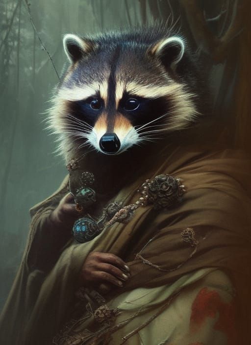 Raccoon Warlock Portrait in Hyperrealistic Digital Art