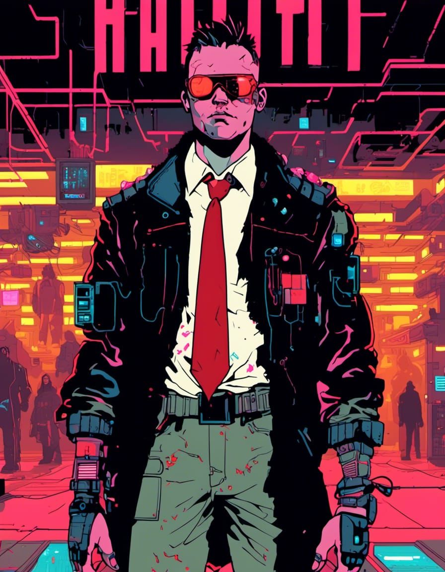 Cyberpunk Hacker in Holographic Arena