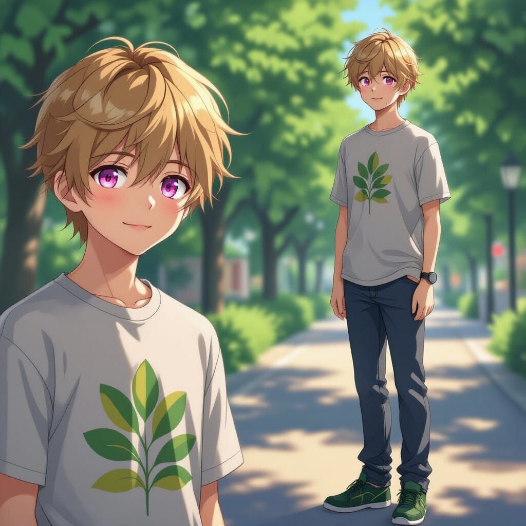 Anime Style Portrait of a Teen Boy with Pink Eyes