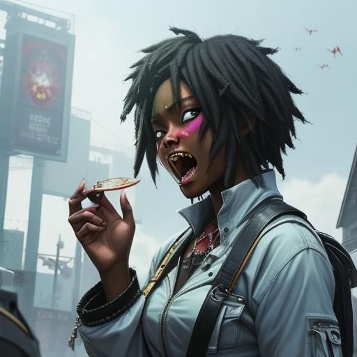 Anime Style African American Zombie Ready to Bite