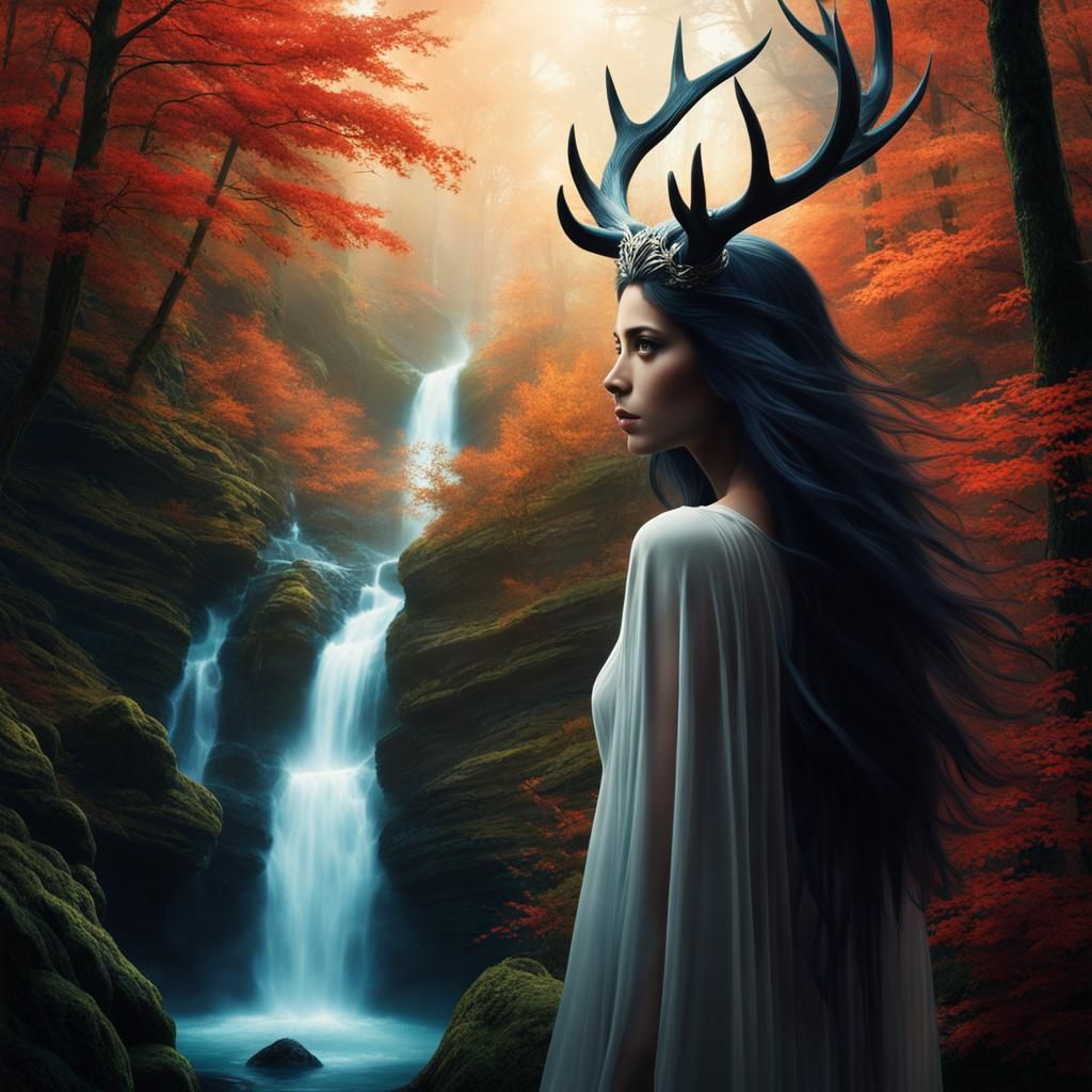 Ethereal Woman Transforms into Mythical Wendigo