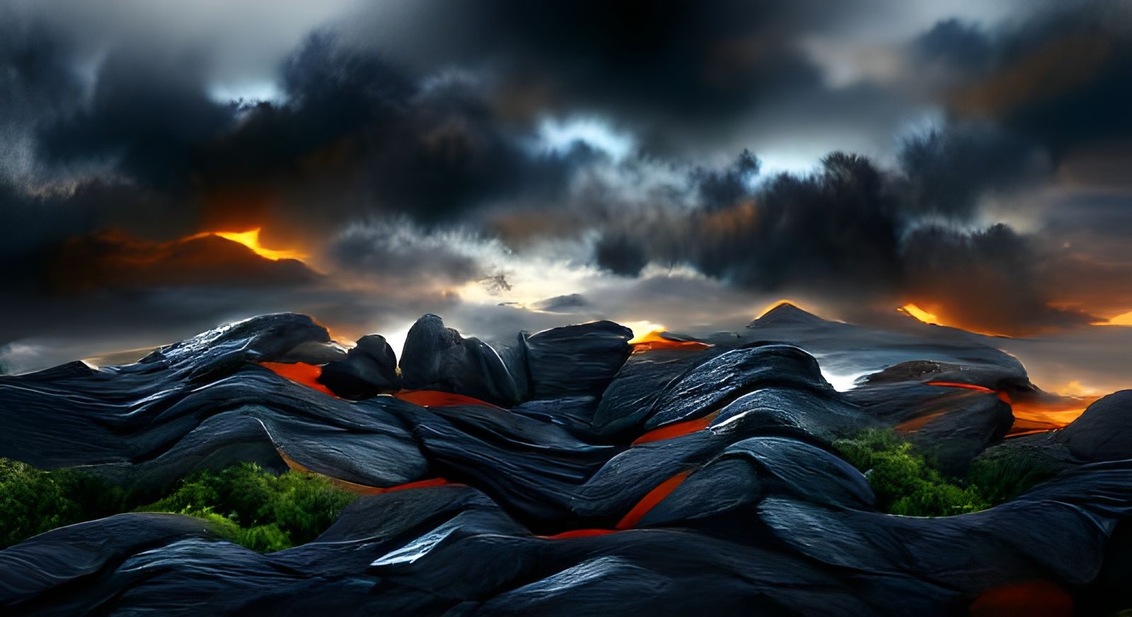 Lava Mountain at Dawn: Hyperrealistic Matte Painting