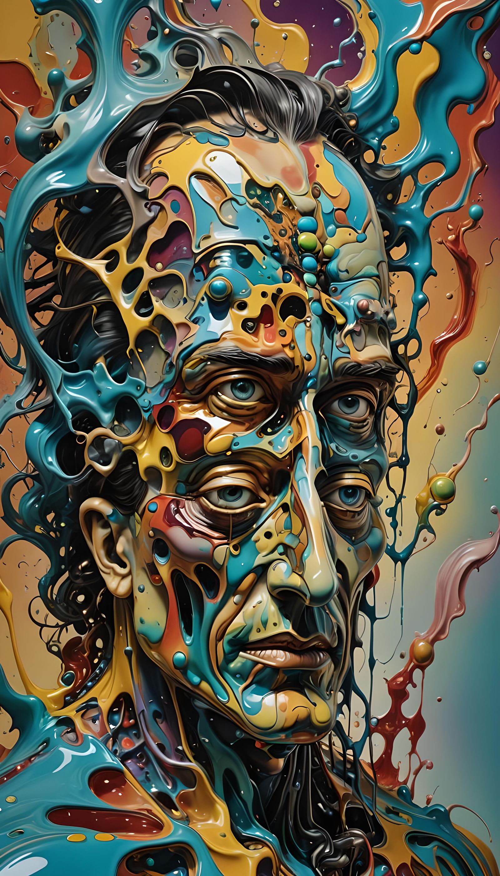 Psychedelic Surrealism Four Eyes Melting Oil Painting on Canvas | FunFractals | ChromaDepth 3D