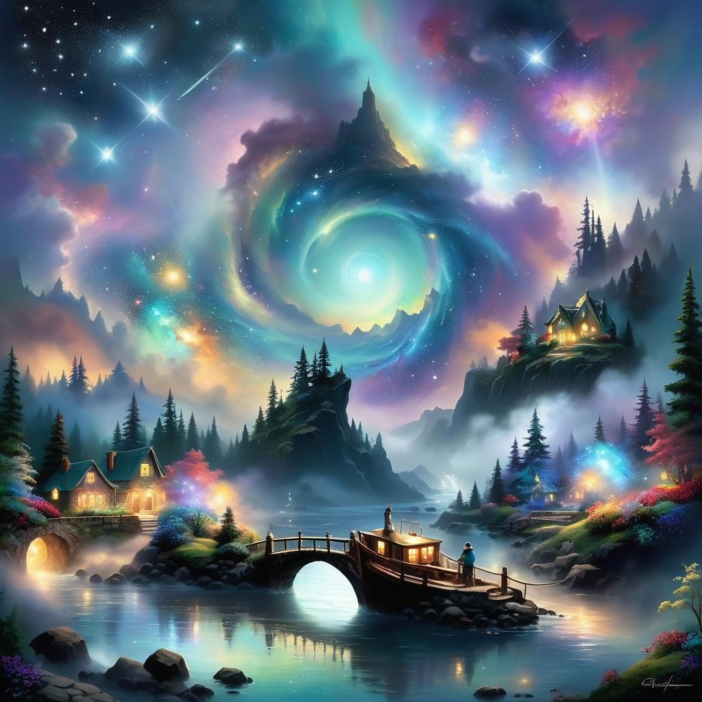 Artist Creating Interstellar Galaxy in Ethereal Style