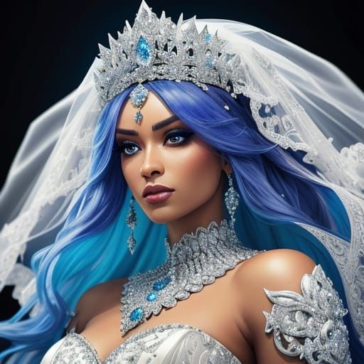 Bride in Extravagant Wedding Attire with Sparkling Diamonds