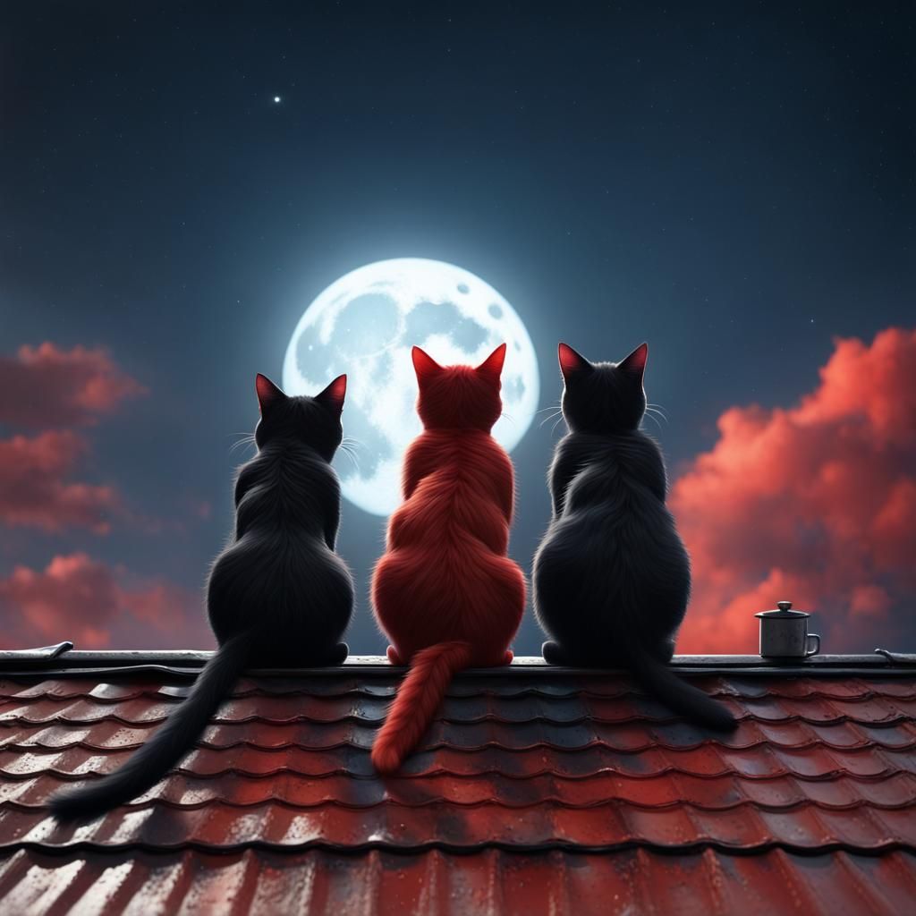 Red and Black Cats on a Tin Roof