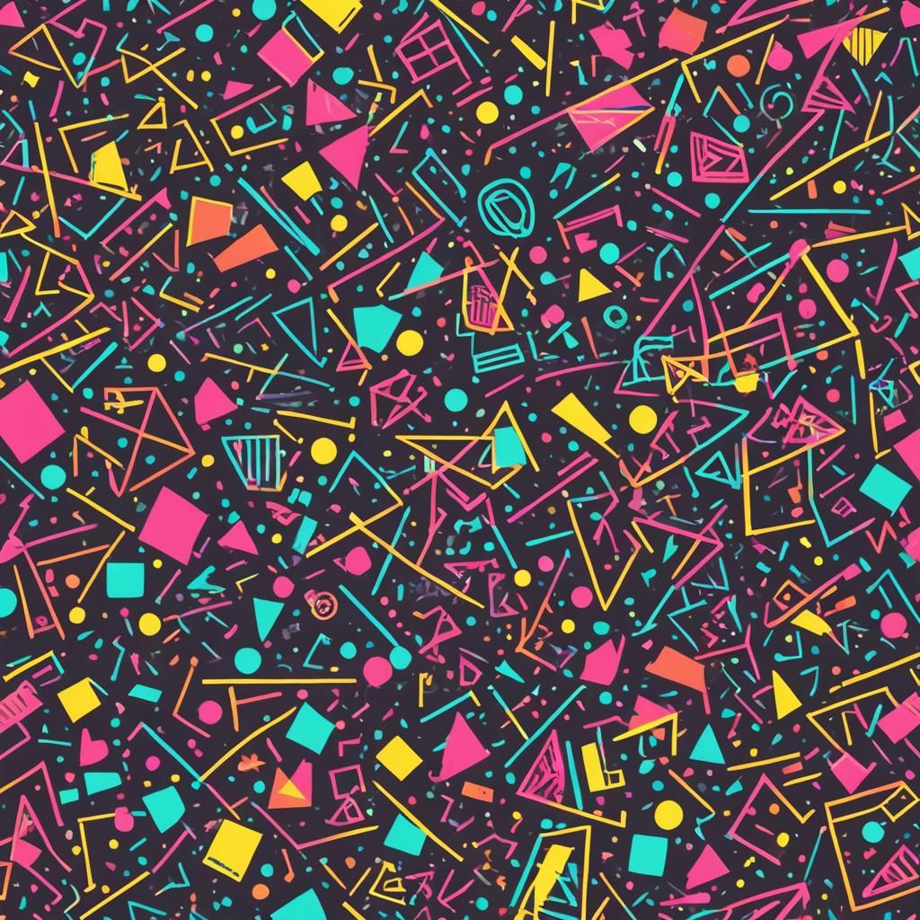 Geometric Neon Memphis Pattern in Abstract Art Style