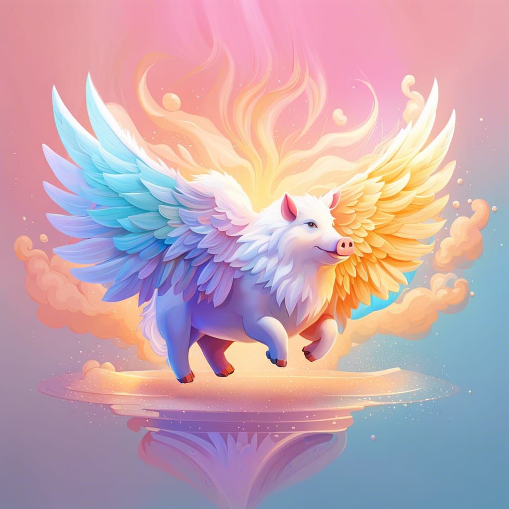 Golden Pig with Angelic Wings in 3D Vector Art
