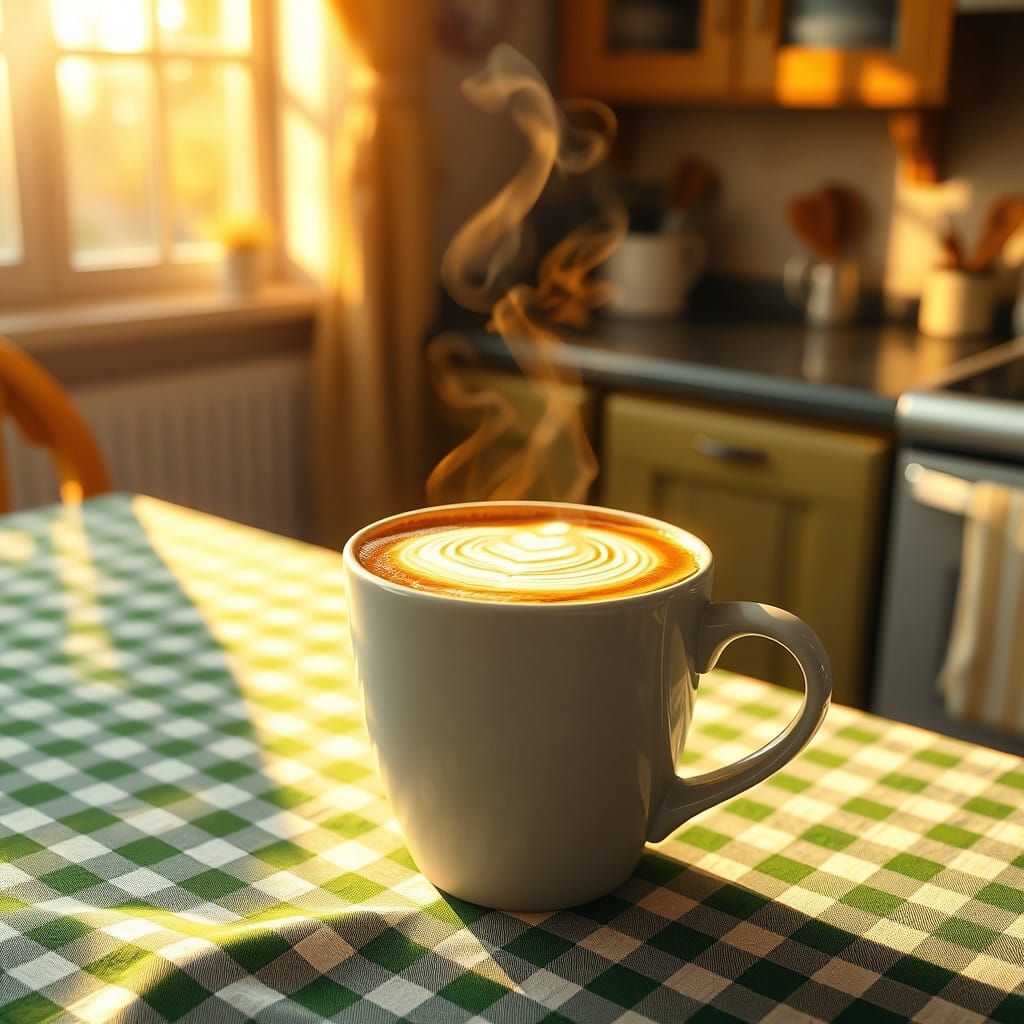 Steaming Cappuccino in White Ceramic Mug: Hyperrealistic Cof...